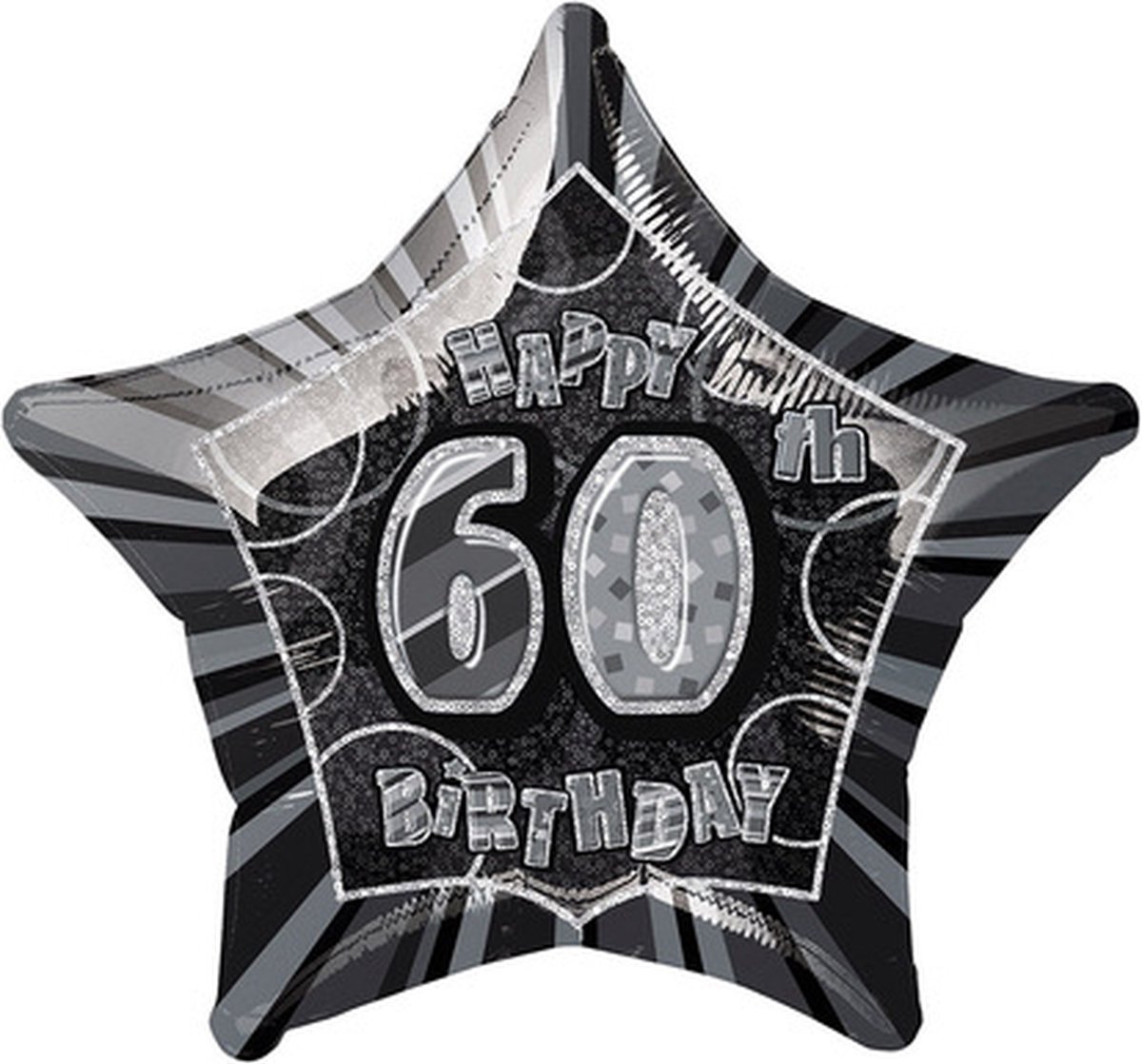 Unique Party 55155, Speelgoed ballon, Folie, Zwart, Zilver, Verjaardag, Ster, 50,8 cm