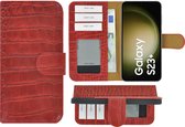 Geschikt voor Samsung Galaxy S23+ Hoesje - Bookcase - S23 Plus Hoesje Book Case Wallet Echt Leer Croco rood Cover