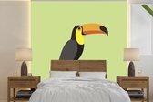 Papier peint photo vinyle - Une illustration d'un toucan sur fond vert clair largeur 280 cm x hauteur 280 cm - Tirage photo sur papier peint (disponible en 7 tailles)