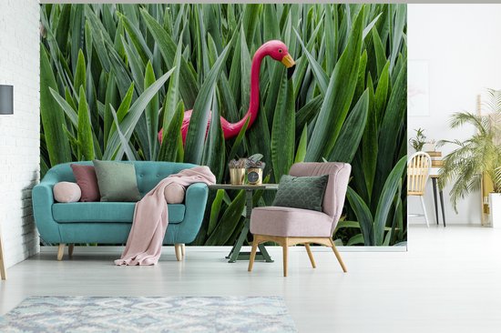 Papier peint Papier peint photo en vinyle - Flamingo entre feuilles largeur 330 cm x hauteur 220 cm - Tirage photo sur papier peint (disponible en 7 tailles)