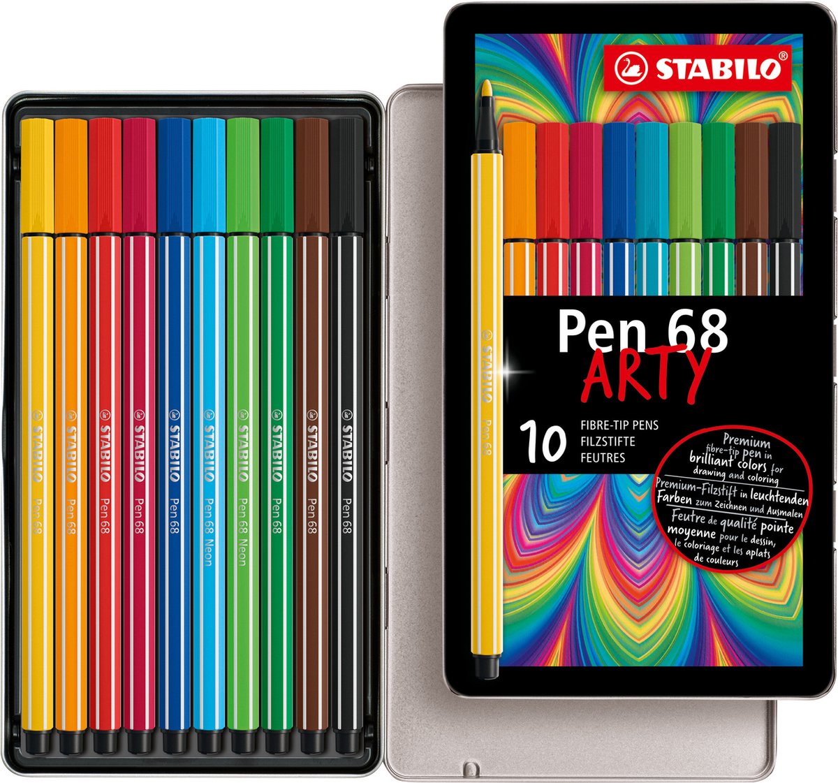 STABILO Pen 68 - Premium Viltstift - Metalen Etui - 10 Verschillende Kleuren
