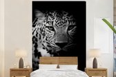 Behang - Fotobehang Dieren - Zwart - Wit - Panter - Portret - Breedte 180 cm x hoogte 280 cm