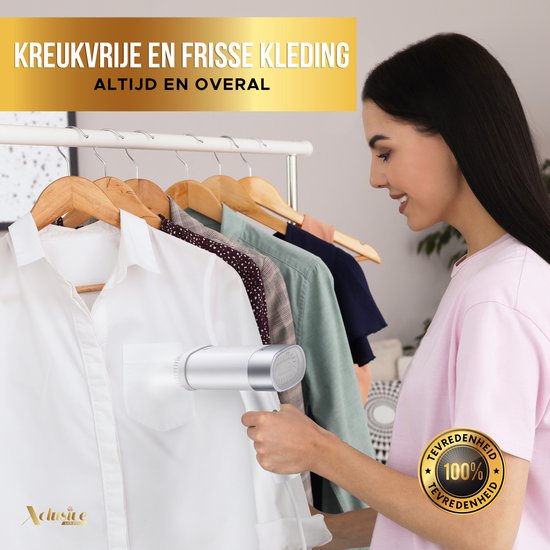 Xclusive-lifestyle® Kledingstomer – Reinigt en Ontkreukt – Uiterst Krachtig - Compact Inklapbaar – Binnen 10 sec. Opgewarmd – Kleding, Gordijnen, Meubels, Kussens, knuffels – Incl. Opberg Etui, Borstel & Kledinghaakje