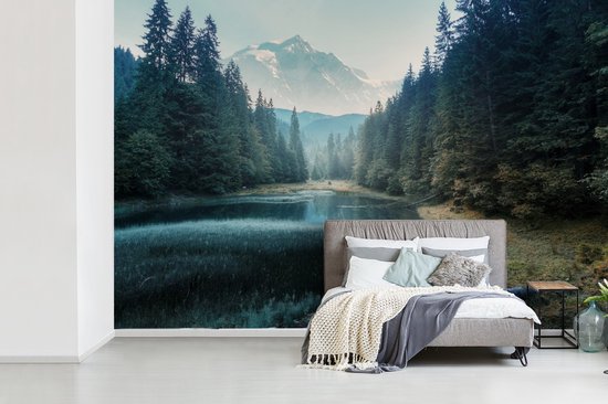 Behang - Fotobehang Bos - Gras - Bergen - Bomen - Natuur - Breedte 525 cm x hoogte 350 cm