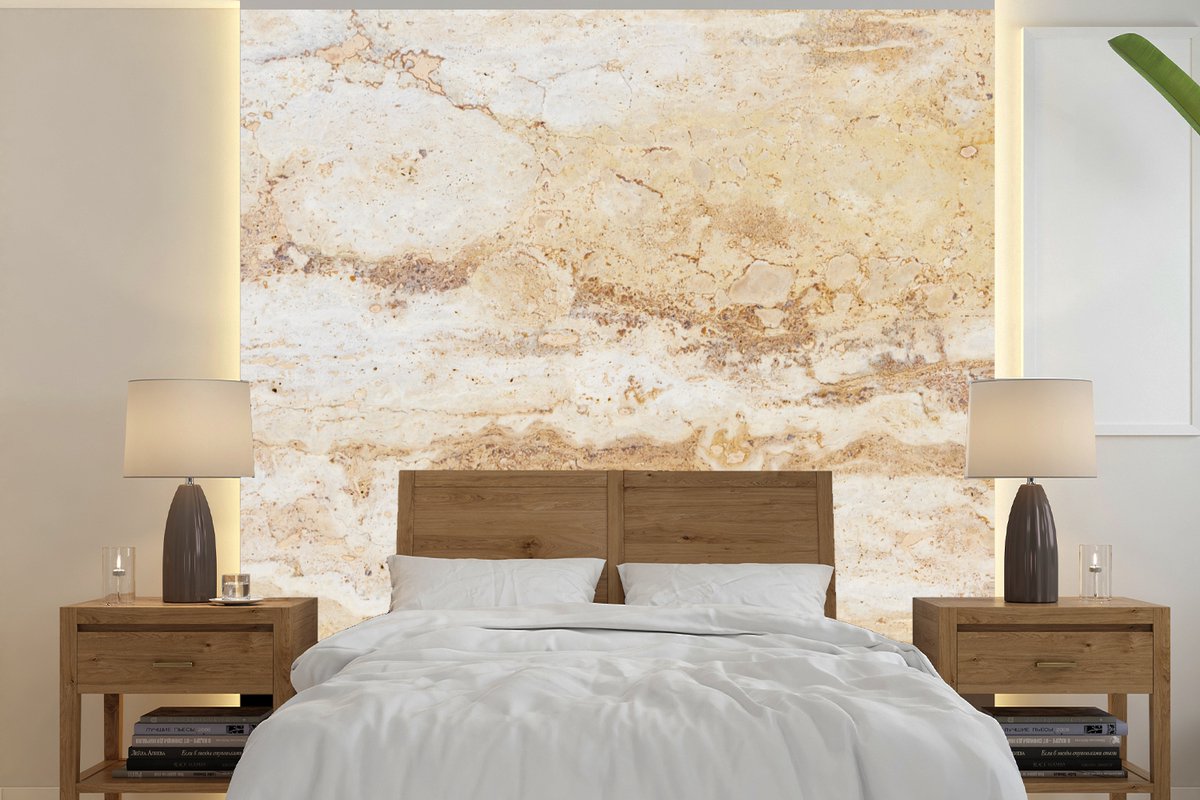 Behang - Fotobehang Marmer - Zand - Textuur - Breedte 240 cm x hoogte 240 cm
