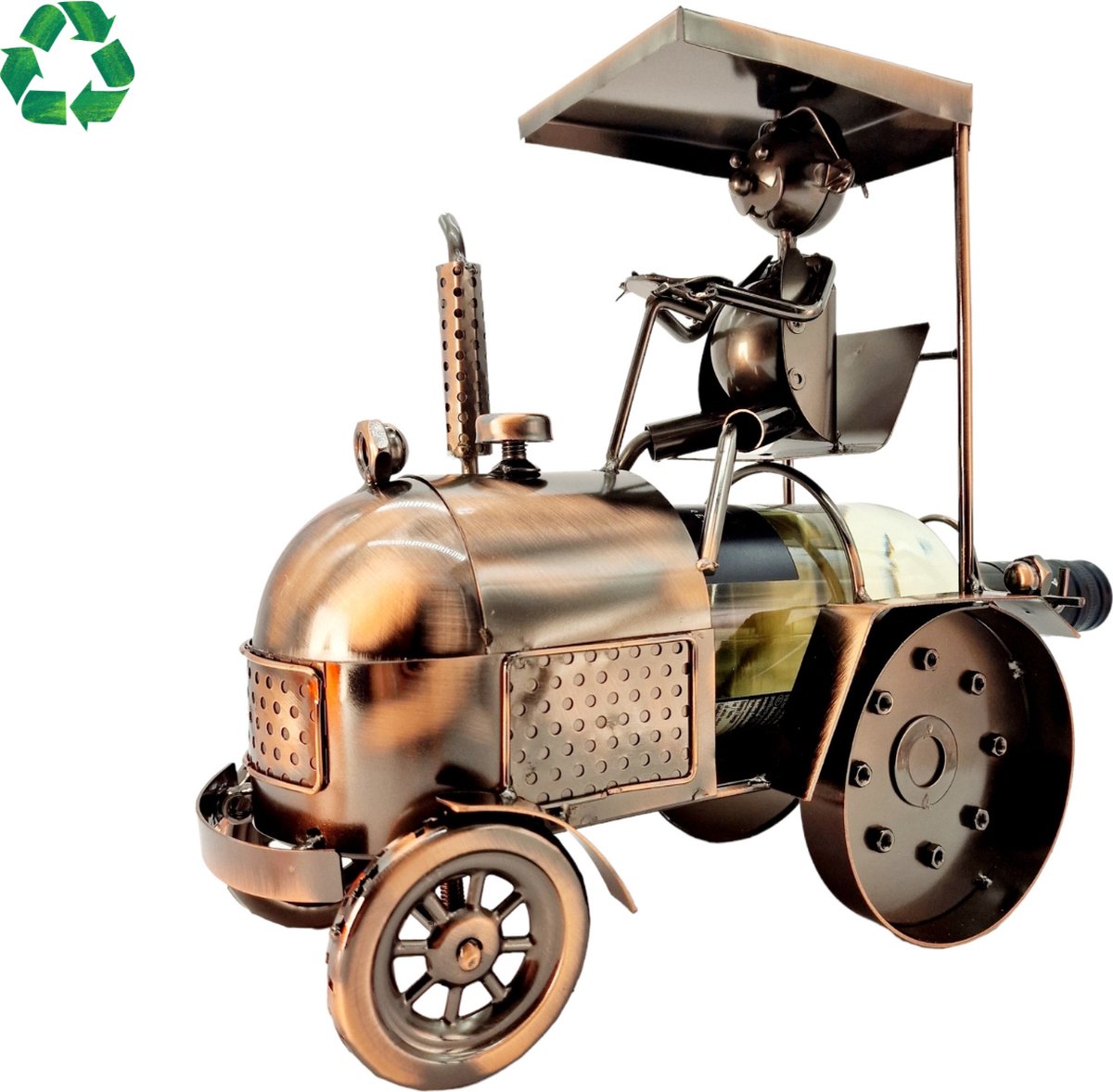 Porte-Bouteille De Vin En Métal Tracteur Avec Conducteur Et Chien - Déco Vintage - Cadeau Original