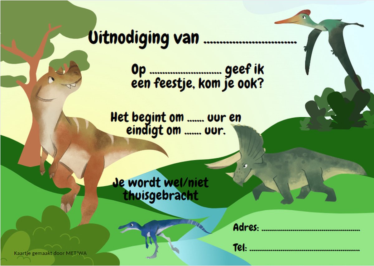 METIWA - Uitnodiging Kinderfeestje Dinosaurus - 10 stuks - Uitnodigingskaarten - Uitnodiging Verjaardag - Uitnodiging Kinderfeestje Dinosaurus - Uitnodiging Dinosaurus