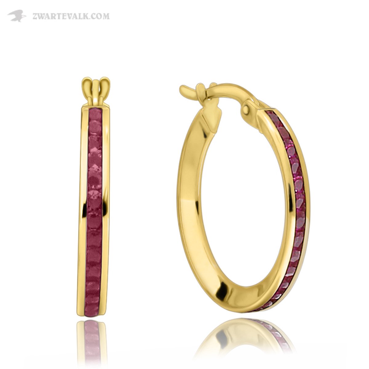 Juwelier Zwartevalk - 14 karaat gouden oorbellen met rode zirkonia 20mm/2.8mm