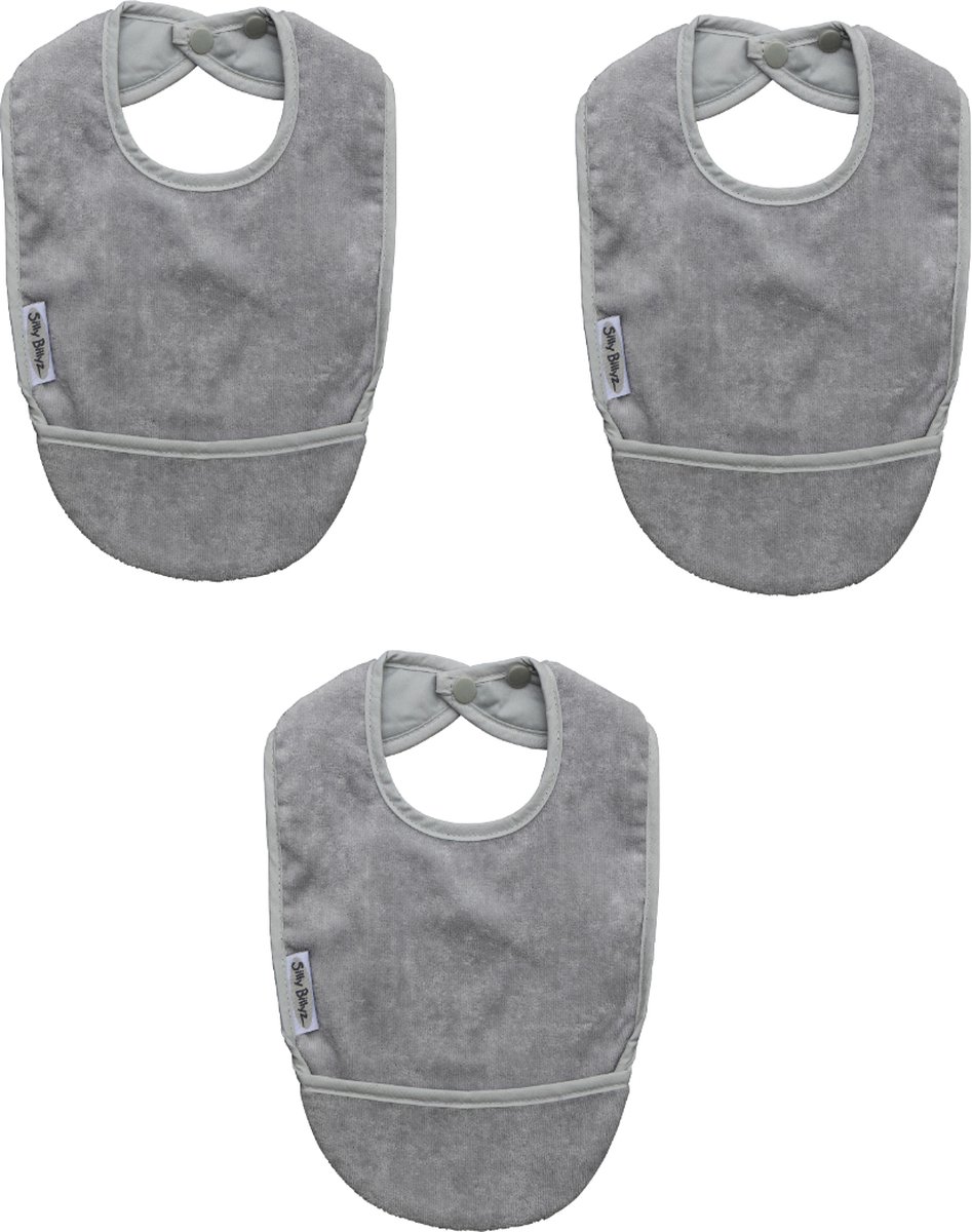 Goedkoopste Silly Billyz Towel pocket Bibs Silver 3 Stuks