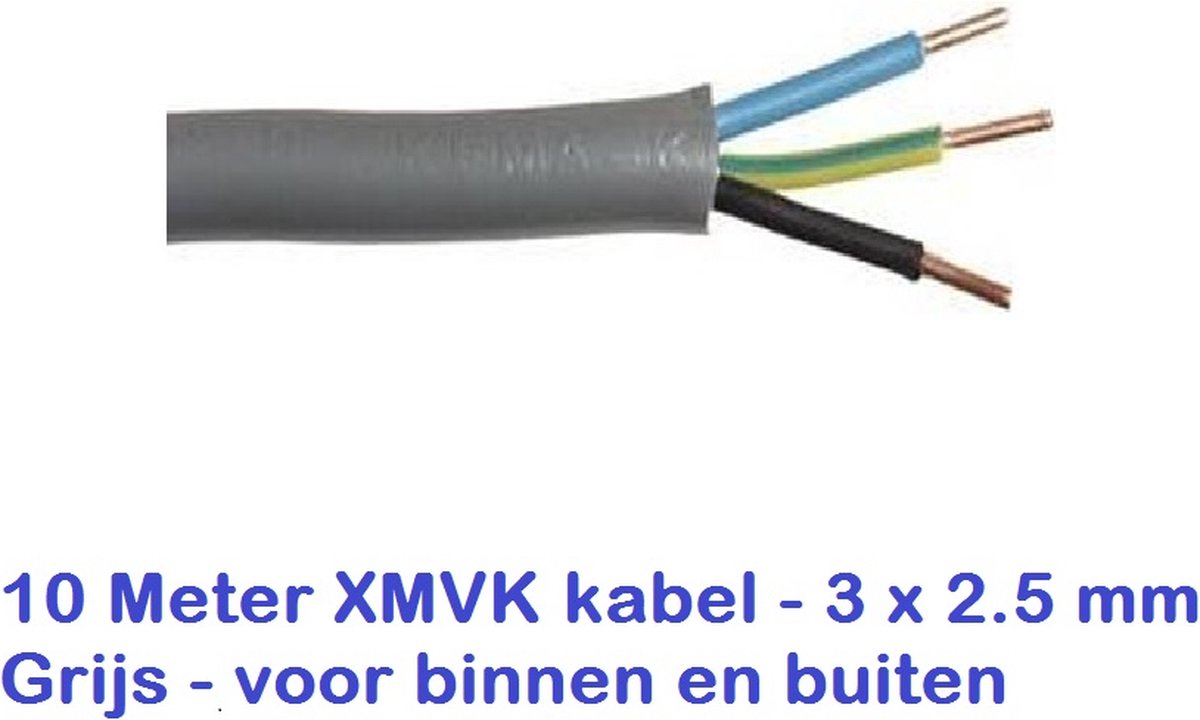 XMVK-kabel - 10 METER - 3 X 2.5 MM - GRIJS - VOOR BINNEN OF BUITEN GEBRUIK - VOOR BOVEN DE GROND