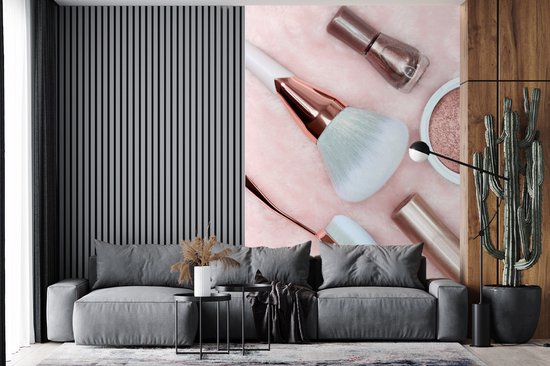 Behang - Fotobehang Make-up kwasten - Breedte 225 cm x hoogte 350 cm