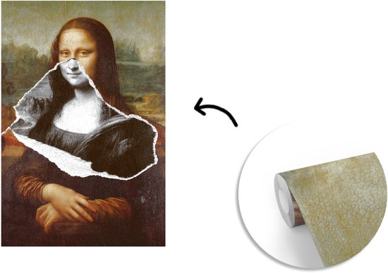 Papier Peint - Papier Papier peint photo Mona Lisa - Zwart - Wit - Da Vinci - Largeur 225 cm x Hauteur 350 cm