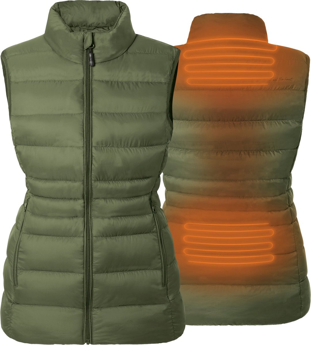 Verwarmde Mouwloze Vest Slim Fit Voor Vrouwen extra gevoerde kraag Rapid power technologie kaki Creme