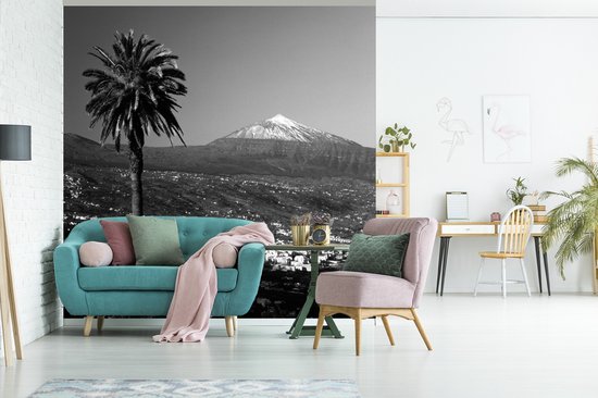 Papier peint photo vinyle - Orotava avec vue sur El Teide Tenerife - Zwart- Wit largeur 240 cm x hauteur 240 cm - Tirage photo sur papier peint (disponible en 7 tailles)