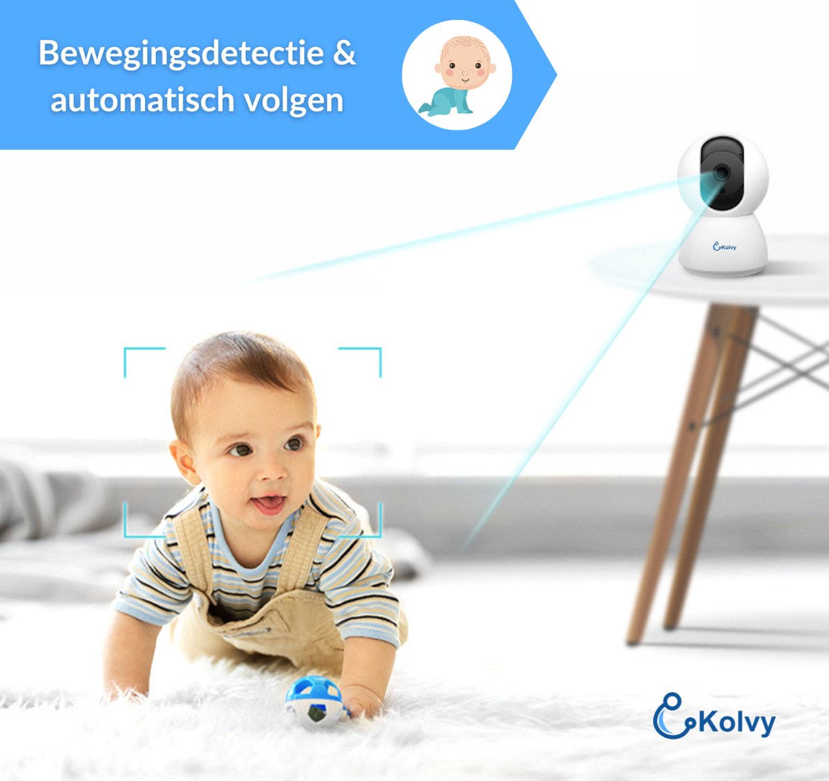 Afbeelding 3 van Kolvy® Babyfoon met Camera en App - Intelligente Baby Monitor - Slimme Beveiligingscamera - WiFi - 3MP Super HD 1536p - Sterke Encryptie - Nachtzicht - Professioneel