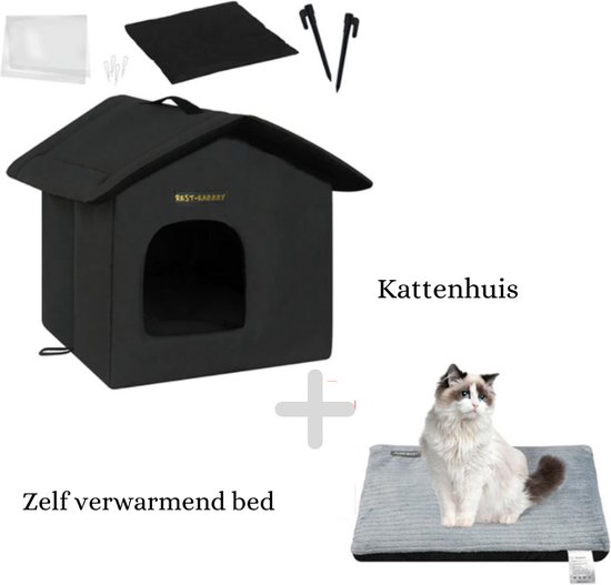 Katten Huis Voor Buiten - Waterdicht - Kattenhok - Kattenmand - Incl.  Verwarmend Bed -... | bol.com