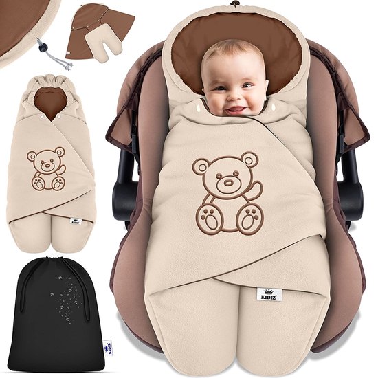 KIDIZ® Baby Swaddling Blanket Winter with Hood and Pocket Baby Swaddling Blanket Universal for Baby Seat, Car Seat, e.g. for Maxi-Cosi, Römer for Buggy Baby Cot Pram and All Harness Systems 3 and 5-Point Belt