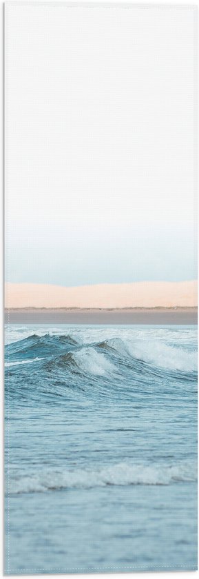 Vlag - Schuimende Golven op Zee tijdens Opkomende Zon - 20x60 cm Foto op Polyester Vlag