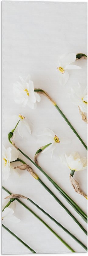 Vlag - Schuin Groeiende Witte Bloemen - 20x60 cm Foto op Polyester Vlag