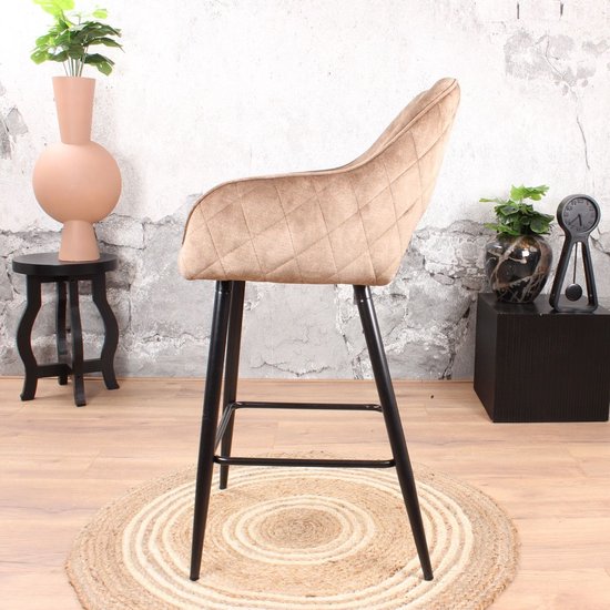 DS4U® Lenon Barkruk Velvet Champagne 67 cm Zithoogte Velours Bar Kruk