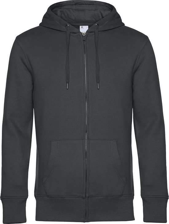 KING Zipped Hooded Sweatshirt B&C Collectie maat M Asphalt Grijs