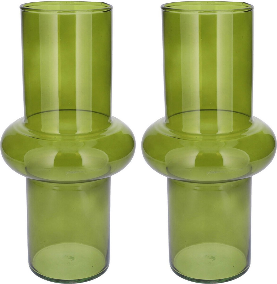 Bellatio Design Bloemenvaas - 2x - groen transparant gerecycled glas - 15 x 31 cm - vaas