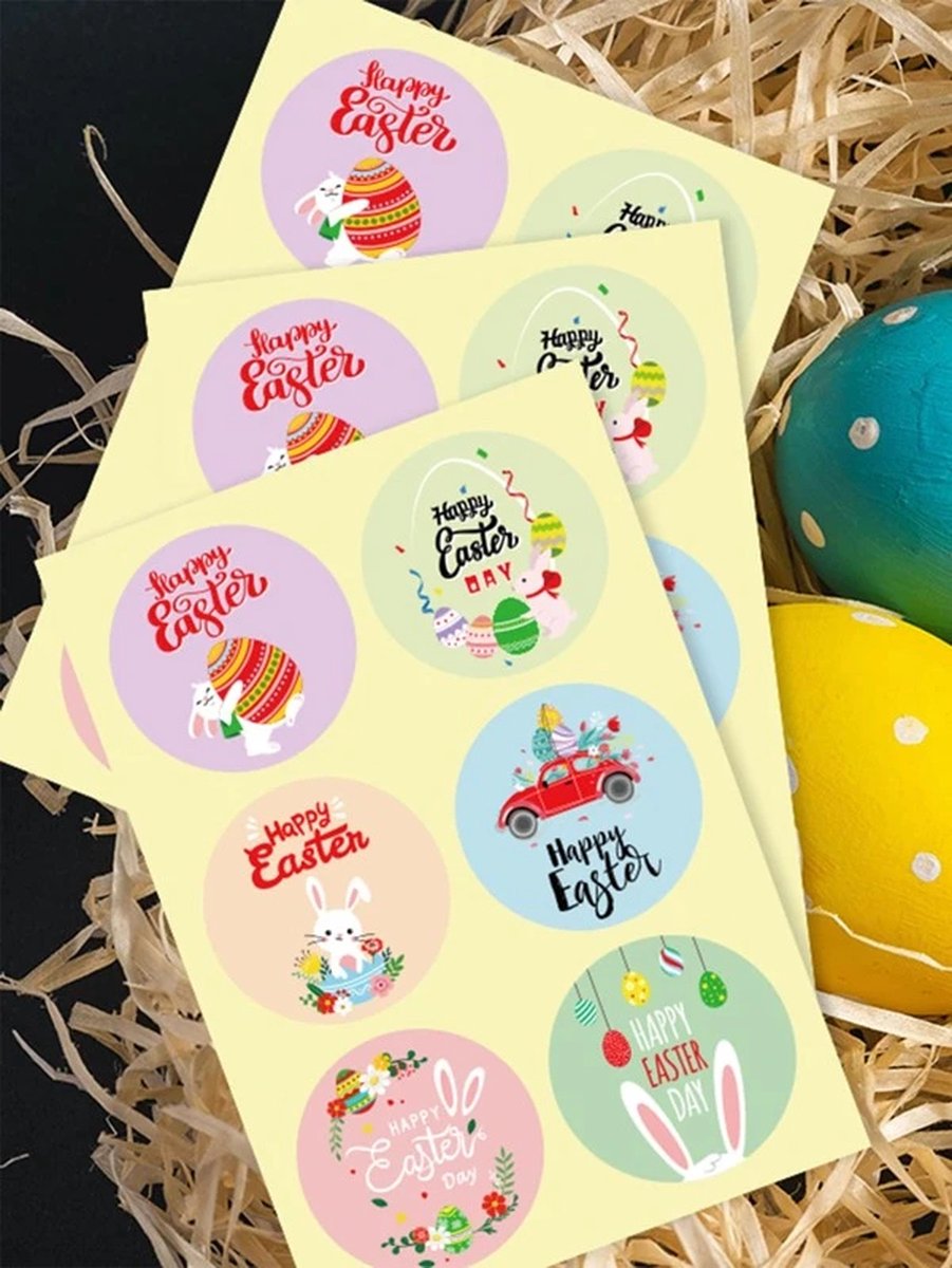 Paas Sticker - Sluitsticker - 6 assorti - Sluitzegel Pasen - Happy Easter - Ei - Kuiken - Konijn - Vlag | Kaart - Envelop | Fijne Paasdagen - Paasfeest | Kids - Kind | Envelop stickers | Cadeau - Gift - Cadeauzakje - Traktatie | Chique inpakken — afbeelding 2