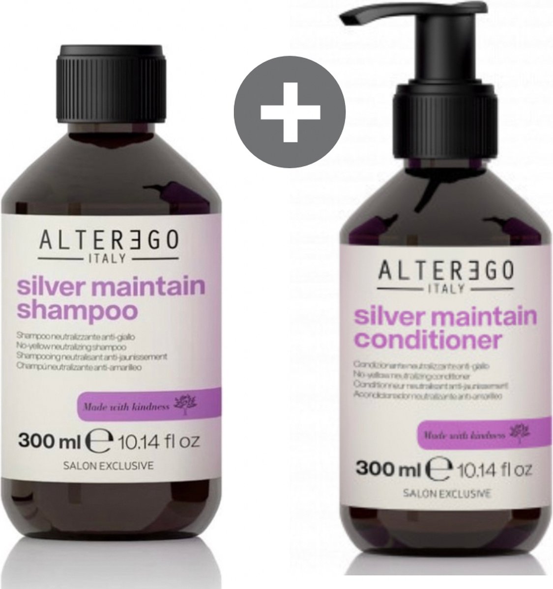 Alter Ego Silver Maintain Shampoo en Conditioner Duo - Anti-Yellow Neutralizer - Duo 300 ml - AlterEgo - Grijs haar/ geblondeerd haar/ Alter Ego shampoo en conditioner silver