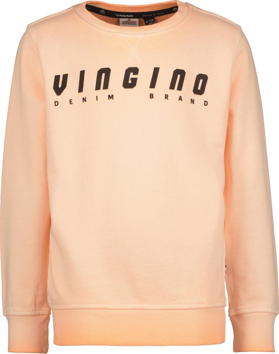 Sweat-shirt orange clair avec inscription noire VINGINO DENIM BRAND sur le devant. Poignets côtelés.