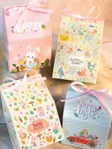 Gondeldoosjes Pasen incl. lint - Happy Easter - 4 assorti - Huisjes - Kartonnen doosjes Paaseieren - Traktatiedoosjes - Geschenk Verpakking - Uitdeel Doosje - Feest - Cadeaudoos - Snoepdoosje | Gift - Leuk verpakt - Inpakdoosje - DH collection