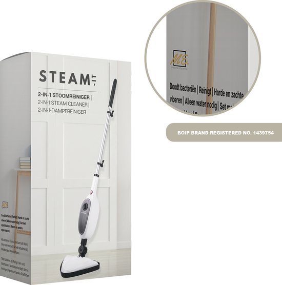 STEAM-IT 2 in 1 Stoomreiniger Én Handstomer - Met 10 Opzetstukken Voor Alle Vloeren, Bank, Badkamer En Tapijt - Wit