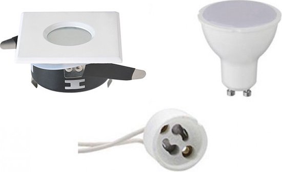 LED Spot Set - Igia - GU10 Fitting - Waterdicht IP65 - Inbouw Vierkant - Mat Wit - 4W - Warm Wit 3000K - 82mm