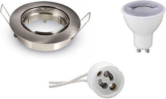 LED Spot Set - Igia - GU10 Fitting - Dimbaar - Inbouw Rond - Mat Chroom - 6W - Warm Wit 3000K - Kantelbaar Ø82mm