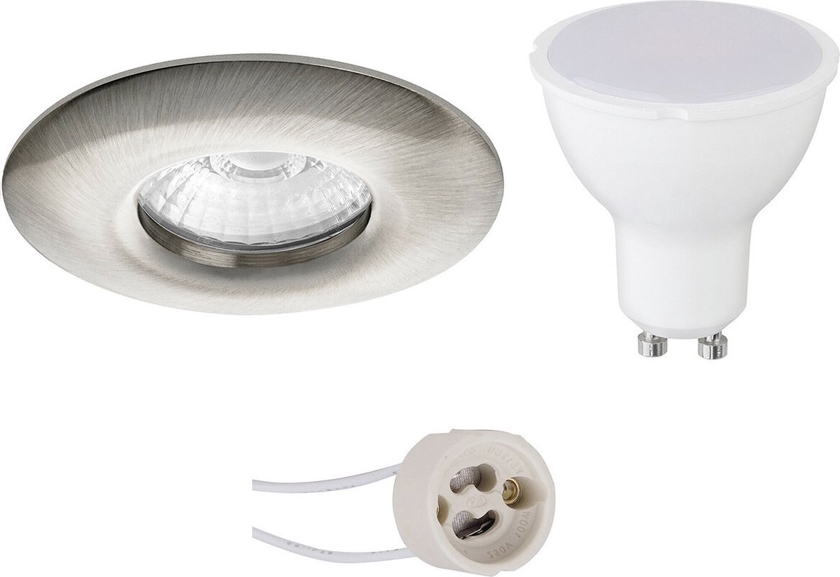 GU10 Inbouwspot Set - Mat Nikkel - Inbouw Rond - Waterdicht IP65 - Proma Luno Pro - 4W - Warm Wit 3000K - Ø82mm