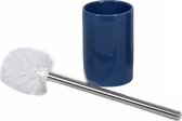 Wc/toiletborstel inclusief houder blauw/zilver 37 cm van RVS/keramiekï¿½- Toilet/badkameraccessoires wc-borstel