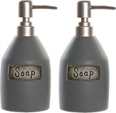 2x distributeurs de savon / distributeurs de savon polystone gris 350 ml - Distributeur de savon salle de bain / cuisine