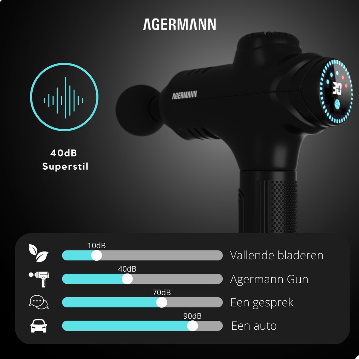 AGERMANN Massage Gun Pro 12 opzetstukken Touchscreen Zwart - afbeelding 3