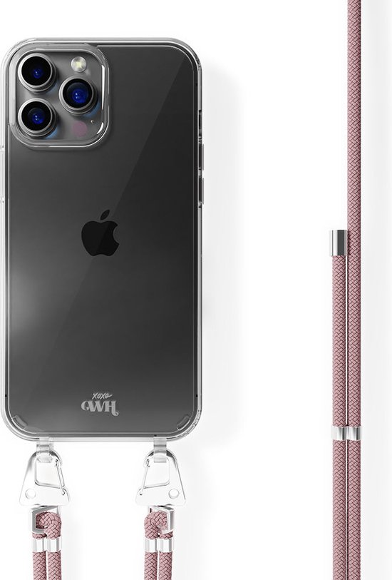Coiwxmoi Magnetische beschermhoes voor iPhone 14 Pro met koord, beschermhoes met omhangkoord, zacht, TPU, siliconen, schokbestendig, voor iPhone 14 Pro, roze