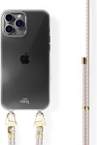 iPhone 14 Pro - Aqua Pink Transparent Cord Case - Etui en silicone avec cordon adapté pour iPhone 14 Pro - Etui avec cordon - String - Aqua - Rose - Coque de protection antichoc adaptée pour Apple iPhone 14 Pro - Cordon pour téléphone - Aqua - Rose