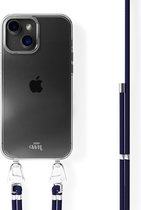 xoxo Wildhearts siliconen hoesje - Geschikt voor iPhone 14 Plus - Navy Overload - Telefoonhoesje - Hoesje met koord - telefoonkoord - Donkerblauw - Transparant hoesje
