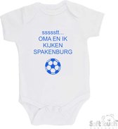 100% katoenen Romper "ssssstt Oma en ik kijken SPAKENBURG" Unisex Katoen Wit/blauw Maat 62/68