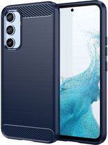 Geborsteld TPU Hoesje Geschikt voor Samsung Galaxy A54 | Beschermhoes | Back Cover | Flexibel TPU | Stijlvol Carbon | Dun | Blauw