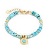 Twice As Nice Armband in goudkleurig edelstaal, turquoise steentjes 16 cm+3 cm