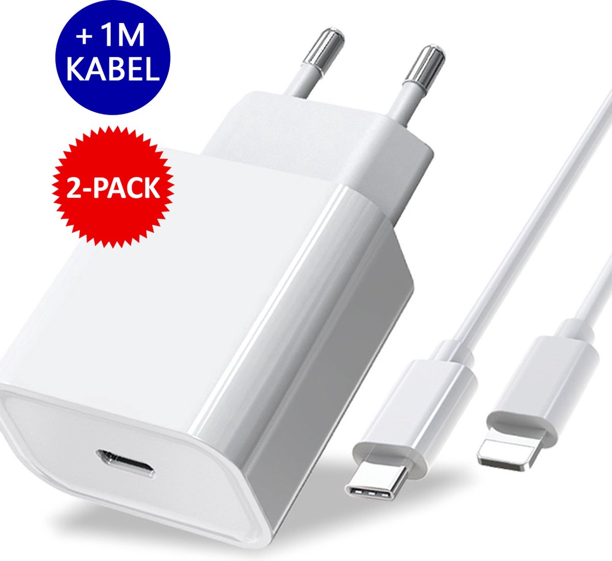 Snellader iPhone met 1m kabel 20W oplader inclusief Oplaadkabel van 1