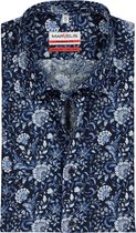MARVELIS modern fit overhemd - korte mouw - popeline - blauw bloemen dessin - Strijkvrij - Boordmaat: 41