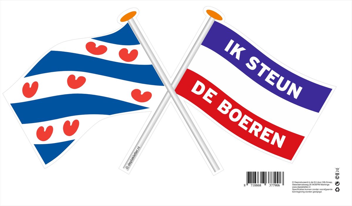 Sticker "Ik steun de boeren" Friesland autosticker ca 24x12cm,