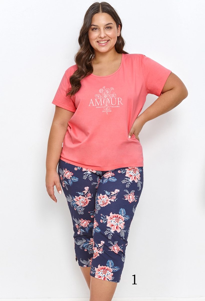 Taro Short Pyjama - met 3/4 broek - Joyce - 100% Katoen. Roze multi