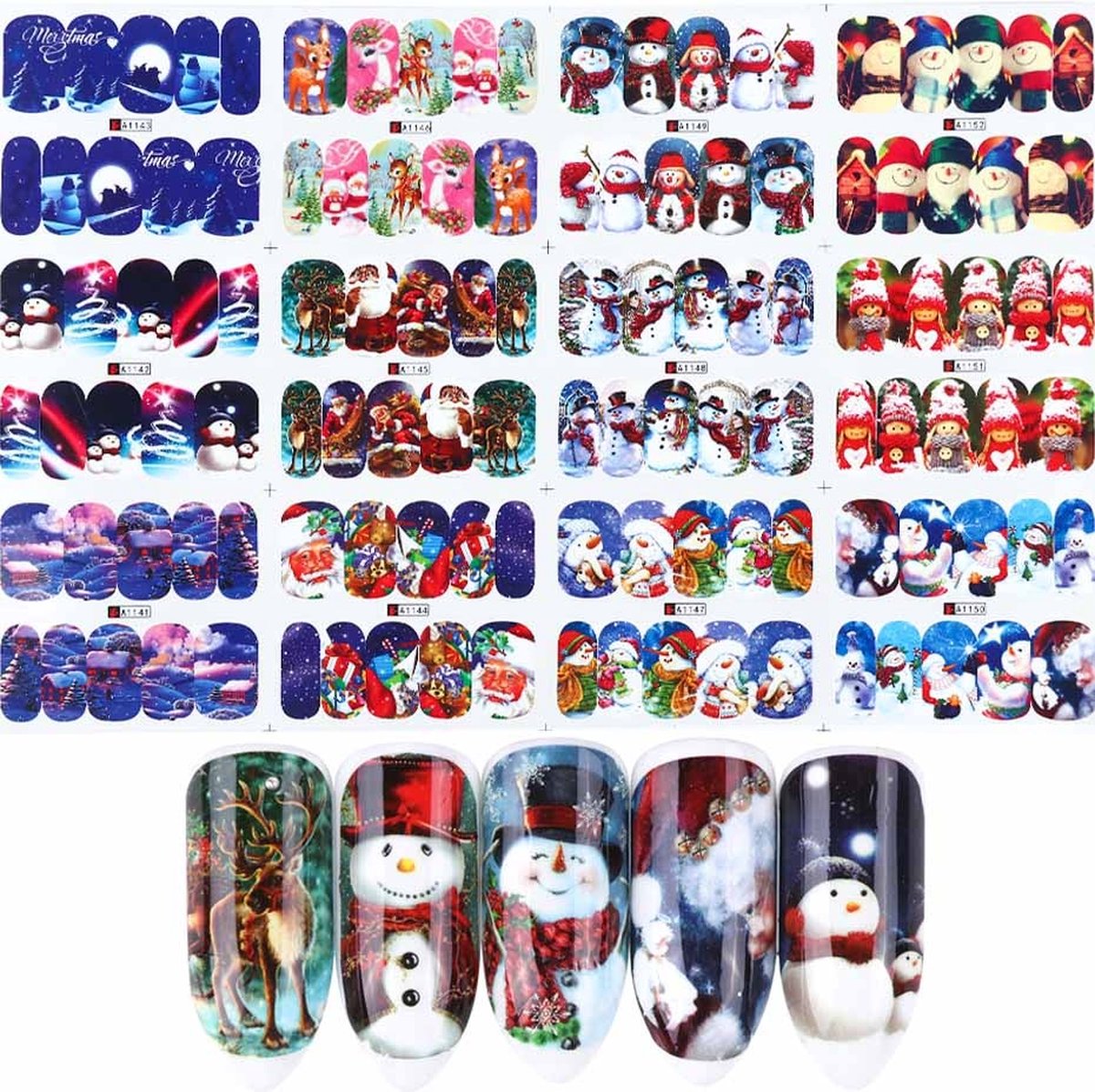 Goedkoopste 12 Stuks Nagelstickers – Kerst Sneeuwpoppen – Nail Art Stickers – Set van 12 nagelstickers – Kerst designs – Sneeuwpoppen – nail art en decoratie – Gemakkelijk aan te brengen – thuis en salons – Leuke kerst nagelstickers
