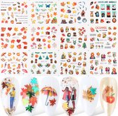 12 Stuks Nagelstickers – Herfst – Herfstbladeren, Paraplu, Diertjes – Nail Art Stickers