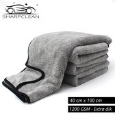 SharpClean Droogdoek - 1200GSM - EXTRA DIK - Auto droogdoek - 1200GSM - Sterke zoom - Grijs - 40x100cm